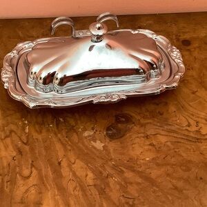 Vintage Farber Brothers Krome Kraf Covered Butter Dish With Butter Knife Holder